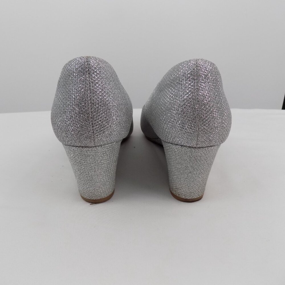 Ankis Silver Glitter Women Shoe Size 9.5 Slip On Wedge Heels Closed Toe - Picture 4 of 10